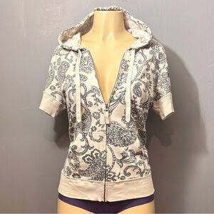 Merona Paisley Short Sleeve Zip Hoodie | Ivory Gray Lightweight Jacket M